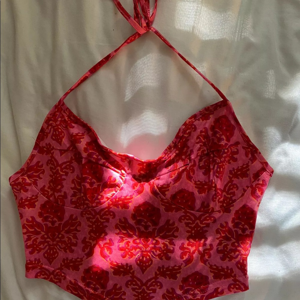 Shein all over floral print asymetrical hem halter top